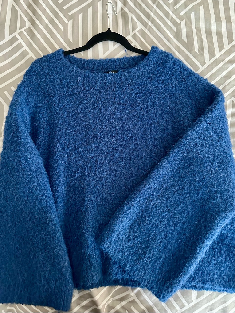 1 STATE Blue Bouclé Crewneck Sweater
